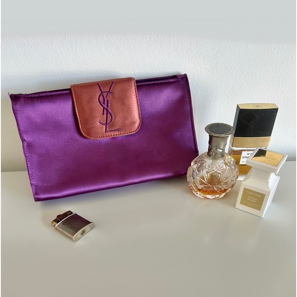 Saint Laurent YSL Clutch Bag Cosmetic Pochette Trousse Satin Makeup pouch purse - Picture 15 of 15